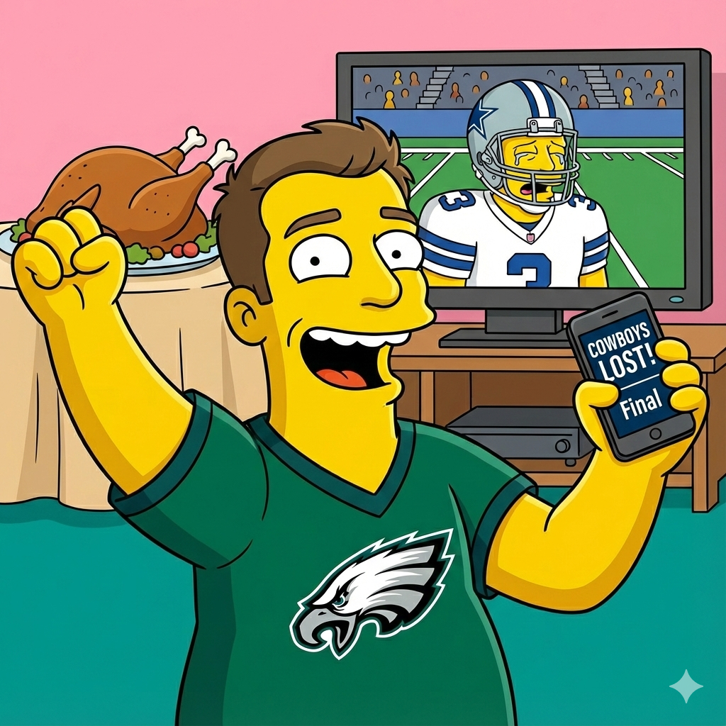 Eagles fan celebrating Cowboys loss